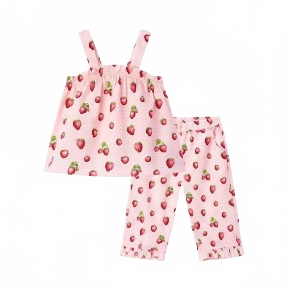 NEW MILKBARN girl's strawberry ruffle tank & pant set in pink
